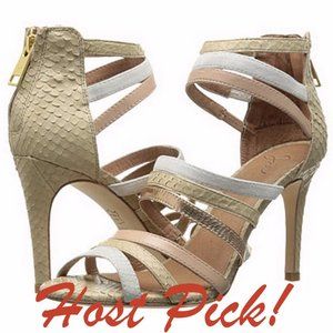 HP🎉JOIE New ZEE Strappy Heel Sandal Caged Embossed ALL Leather Pump Nude Womens